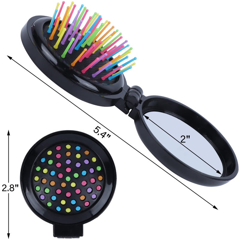 Happy Trees 6 PCS Round Travel Hair Brush with Mirror Folding Pocket Hair Brush Mini Hair Comb with Makeup Mirror for Travel (Set of 6) (Dark Colours) - Image 4